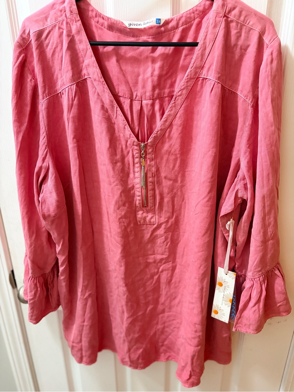 Given Kind Coral Zip-Front Tunic Top